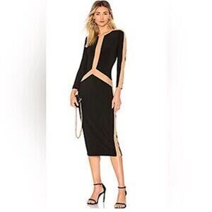 Norma Kamali Spliced long sleeve Mesh Cutout Midi Dress Size S
